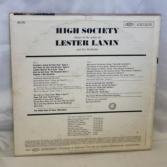 Lester Lanin And His Orchestra High Society (Vinyl) Epic Stereorama BN 570 VG+ - Picture 3 of 9